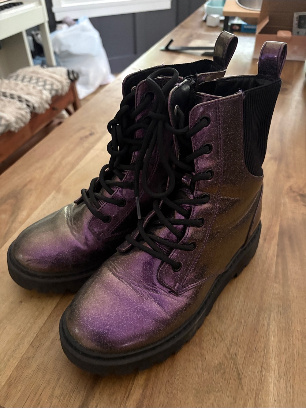 art class Iridescent Purple Lace-Up Combat Boots - Women's